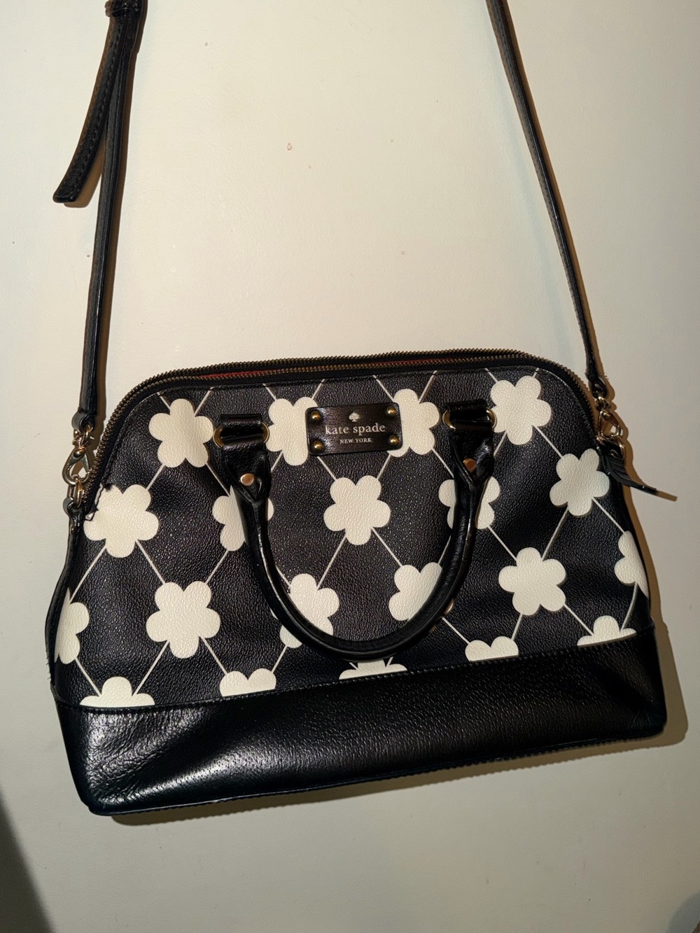 kate spade Black & White Floral Satchel with Crossbody Strap